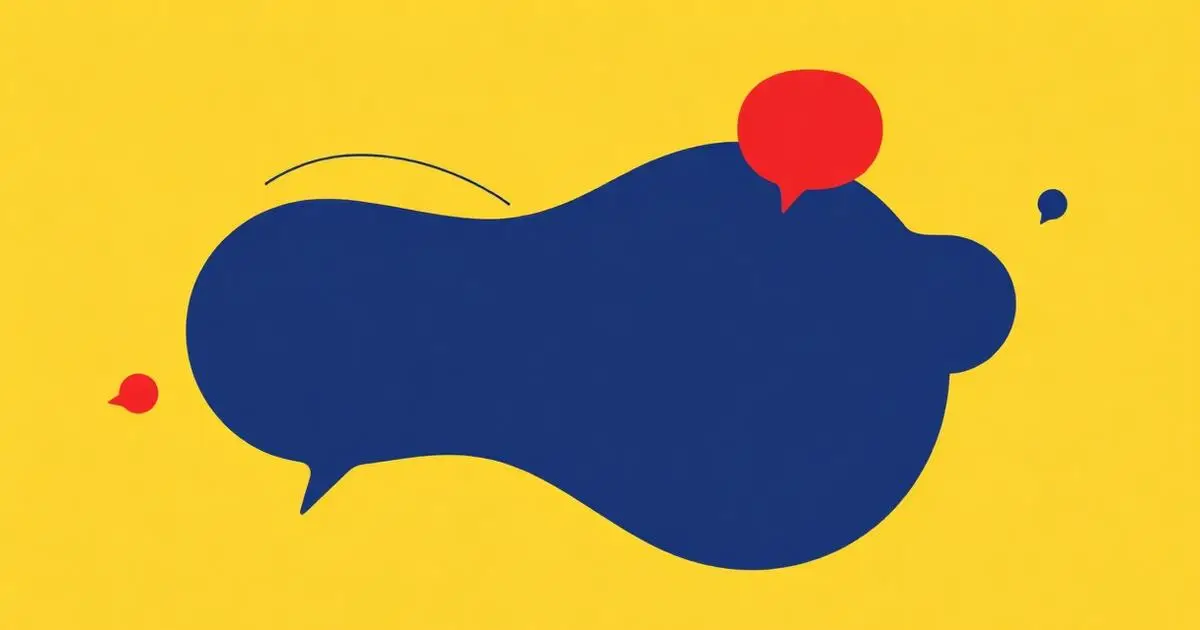 Ilustração de balões de fala em azul-marinho e vermelho sobre fundo amarelo